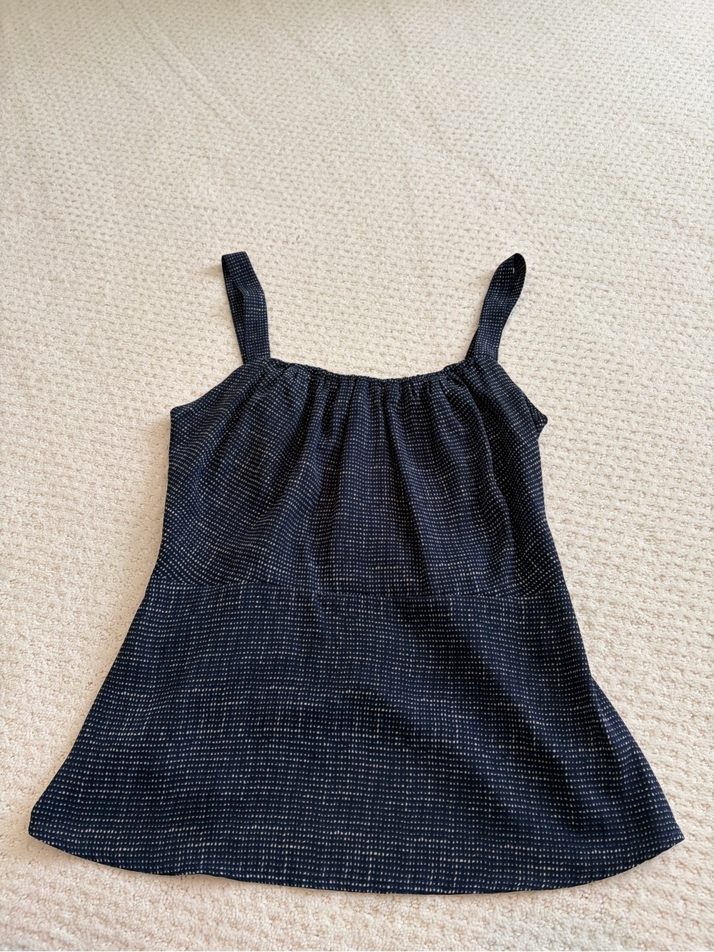 Cabi dotted peplum navy tank top with adjustable button straps Women’s 6